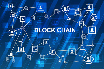 Blockchain network concept , Distributed ledger technology , Miner, key, Security, Block chain text and computer connection with blue digital background