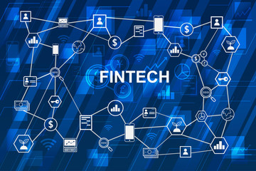 Fintech - Financial Technology and blockchain on diagram. Financial technology and Business investment infographic. Vector illustration.
