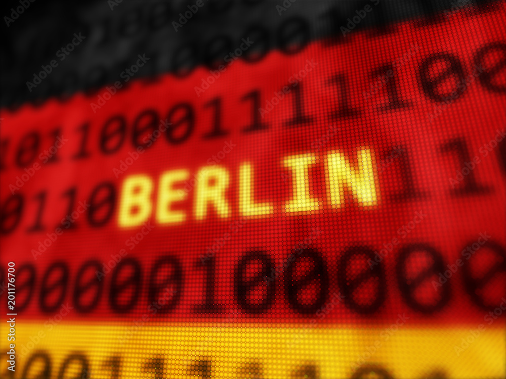 Poster berlin tag text on germany digital binary flag background 3d rendered with depth of field and large 