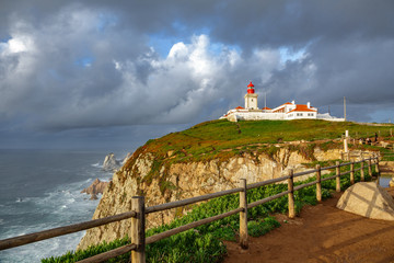 Fototapeta na wymiar Wide angle of Cabo da Roca Lighthouse, the end of Europe