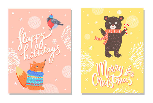 Happy Holidays Greeting Cards Squirrel Bear Bird