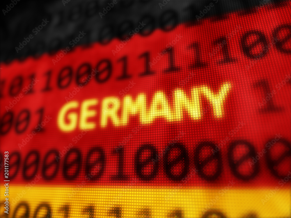 Poster germany tag text on germany digital binary flag background 3d rendered with depth of field and large