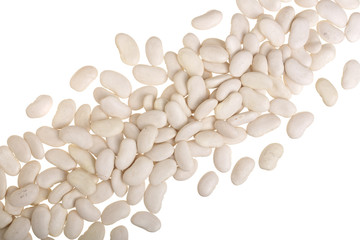 White kidney beans isolated on white background close up. Top view