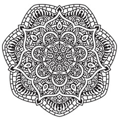 Black and white mandala vector isolated on white. Vector hand drawn circular decorative element.