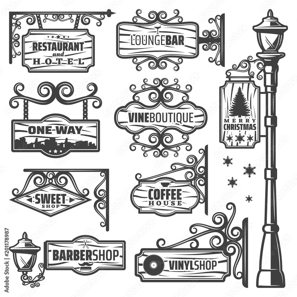 Sticker Vintage Street Lanterns Labels Set