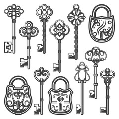 Vintage Ornamental Keys And Locks Collection