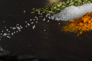 Spices  on the stone surface  and place for advertising