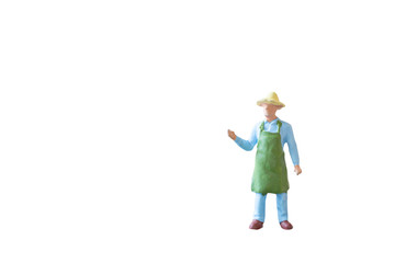 Miniature people : Gardener  isolated on white background with clipping path