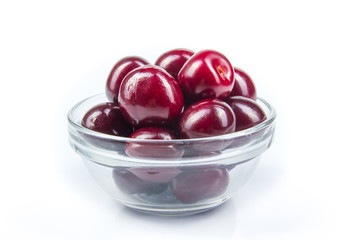 Fresh cherry on plate on Isolated white background. fresh ripe cherries. sweet cherries. Berries