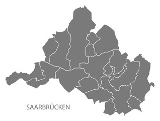 Saarbrucken city map with boroughs grey illustration silhouette shape