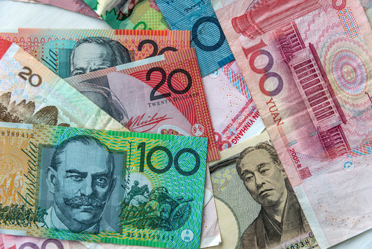 Chinese, japanese, canadian and australian banknote mix