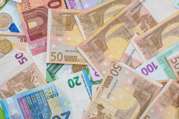 Different euro bills as background
