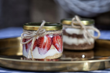 strawberry, biscuit dessert in jar
