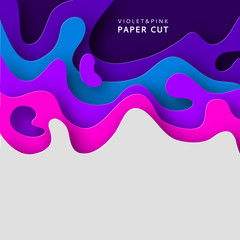 Paper cut 3D abstract background with paper cut shapes. Design Template. Layered tunnel wave background. Background in violet and blue colors. Vector illustration for flyers, posters, invitations