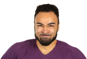 Obraz premium Angry negative black young man isolated on white