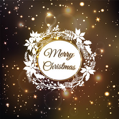 Christmas wreath frame on blurred background with sparkles