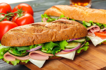 sandwich on a wooden table