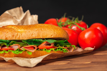 sandwich on a wooden table