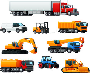 Road transport, heavy machinery and vehicle icon © Vector Tradition