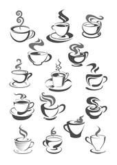 Coffee cups vector icons set for cafeteria or cafe