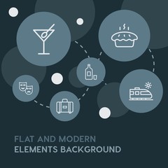 food, drinks, travel outline vector icons and elements background with circle bubbles networks...Multipurpose use on websites, presentations, brochures and more