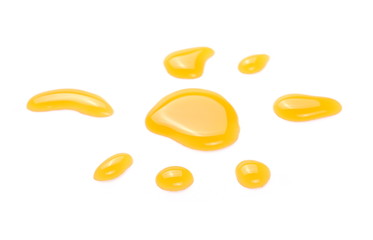 Puddle of orange juice isolated on white background, clipping path