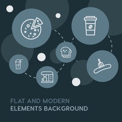 food, drinks, travel outline vector icons and elements background with circle bubbles networks...Multipurpose use on websites, presentations, brochures and more
