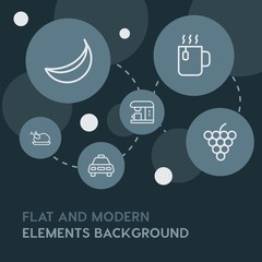 food, drinks, travel outline vector icons and elements background with circle bubbles networks...Multipurpose use on websites, presentations, brochures and more