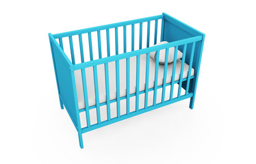 Wooden cot bed isolated on white background. 3d rendering.