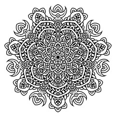 Black and white mandala vector isolated on white. Vector hand drawn circular decorative element.