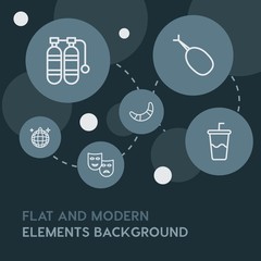 food, drinks, travel outline vector icons and elements background with circle bubbles networks...Multipurpose use on websites, presentations, brochures and more