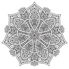 Black and white mandala vector isolated on white. Vector hand drawn circular decorative element.