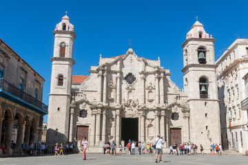 Fototapeta na wymiar Plaza de la Catedral (English: Cathedral Square) is one of the five main squares in Old Havana and the site of the Cathedral of Havana.