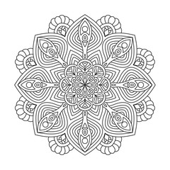 Black and white mandala vector isolated on white. Vector hand drawn circular decorative element.