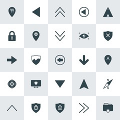 Modern Simple Set of location, arrows, security Vector fill Icons. ..Contains such Icons as  next,  house,  location,  nature, folder,  map and more on white background. Fully Editable. Pixel Perfect.