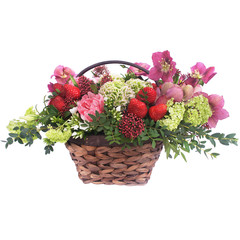 Fototapeta na wymiar Basket of flowers and strawberry