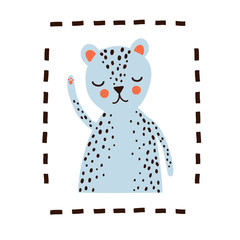 Cute wild cat,  Vector greeting card