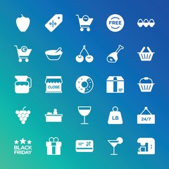 Modern Simple Set of food, drinks, shopping Vector fill Icons. ..Contains such Icons as  paprika,  christmas,  symbol,  poster,  heavy and more on gradient background. Fully Editable. Pixel Perfect.