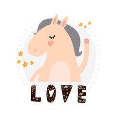 Cute vector pony. Love lettering