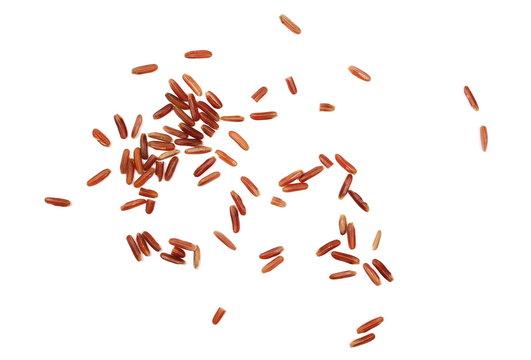 Red wild rice pile isolated on white background, top view
