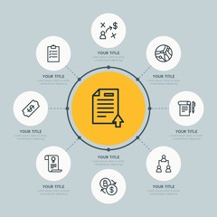 Circle network chart business, money, education infographic template with 8 options for presentations, advertising, annual reports.