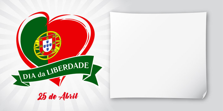 Liberty  Day Portugal, heart emblem in national flag colored. Flag of Portugal with heart shape for Portugal Liberty Day 25 April and paper isolated on white background. Vector illustration