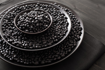 black turtle beans legumes in bowls