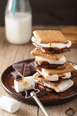 homemade marshmallow s'mores with chocolate on crackers