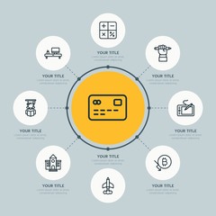 Circle network chart business, money, education infographic template with 8 options for presentations, advertising, annual reports.