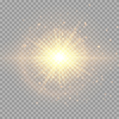 A shiny gold star with shiny particles on a transparent background. Festive vector illustration