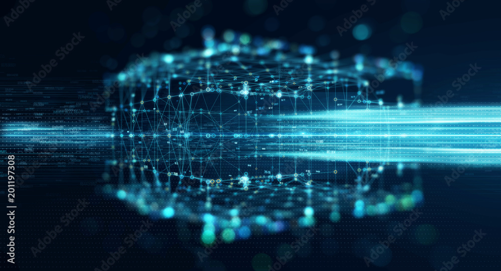 Aufkleber Block chain network/Abstract technology background. Block chain network concept , Distributed register technology , Block chain line of participant chain