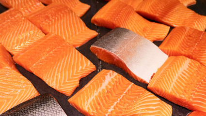 Close up pattern of Fresh red  salmon fillet .