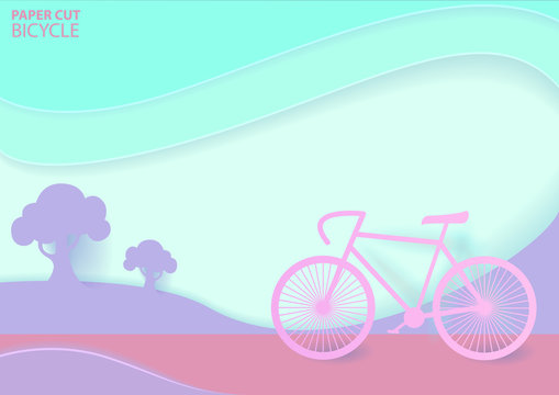 Road trip on bike with pastel colours in paper cut origami. Travel. Vector illustration design.
