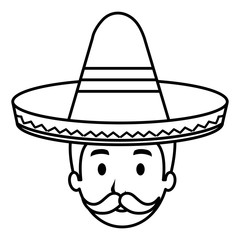 mexican mariachi head avatar character vector illustration design